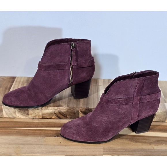 MIA Burgundy Suede Ankle Boots Size 9M Women's Block Heel Side Zip‎ Booties - Picture 1 of 11